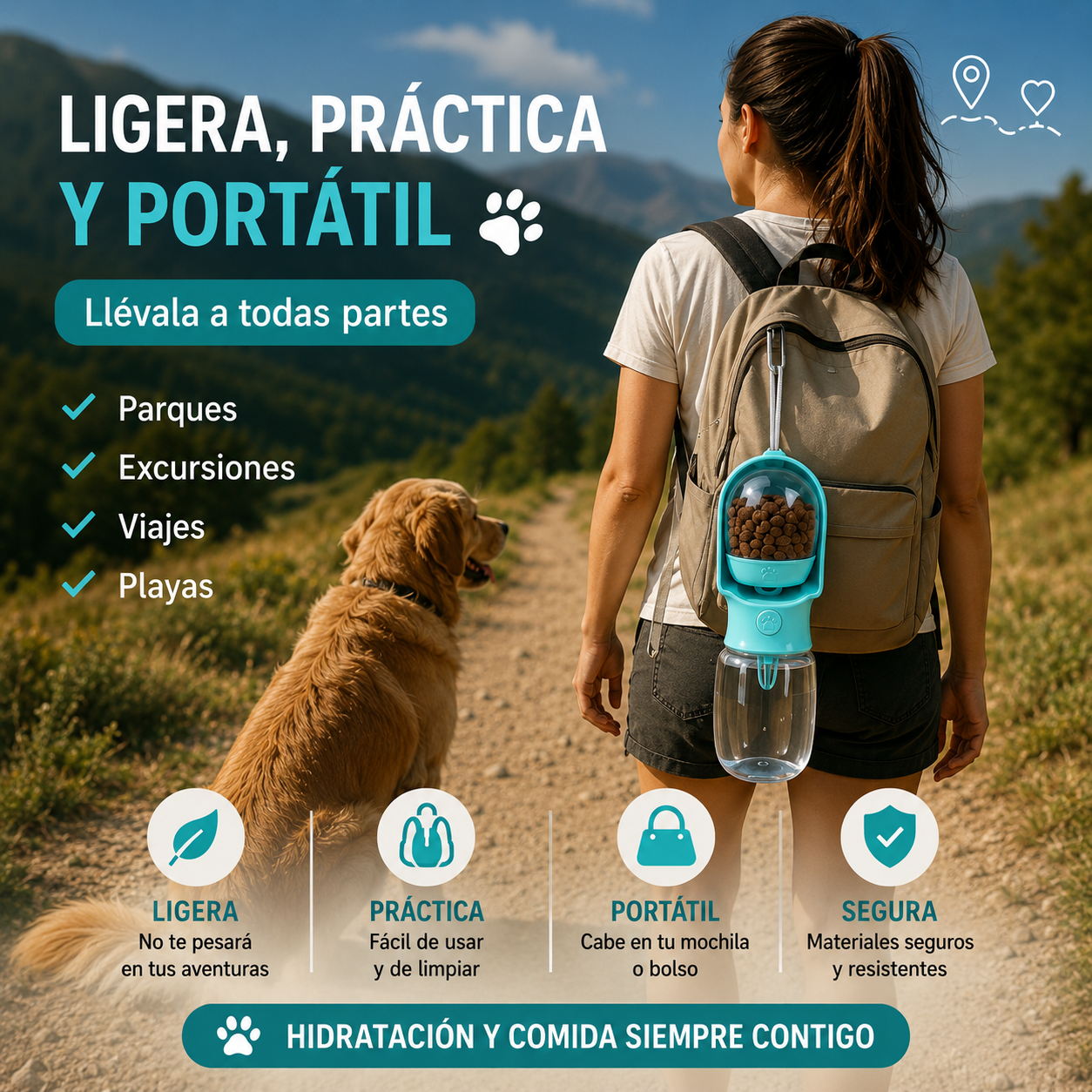 Comedero y Bebedero Portátil Perro 2 en 1