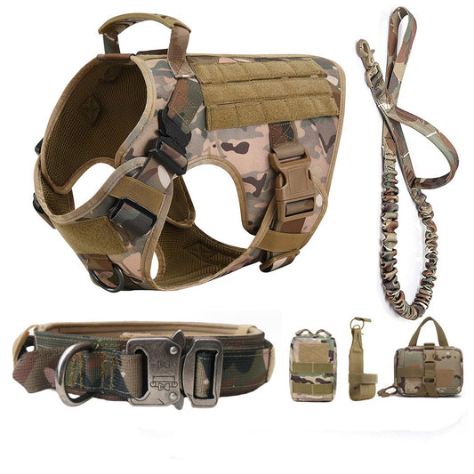 Arnés táctico militar para perros — kit completo con collar y correa